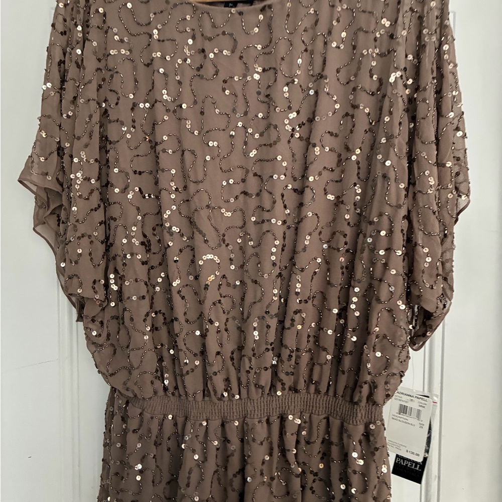 Taupe Sequin Dolman Sleeve top